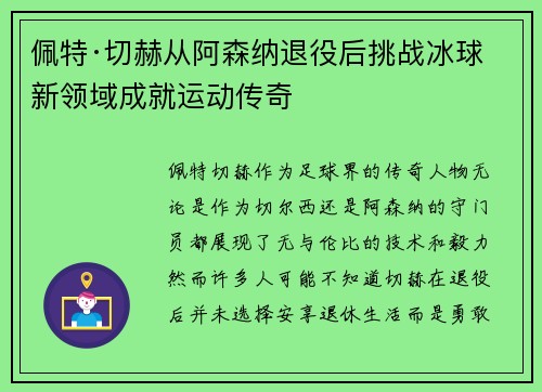 佩特·切赫从阿森纳退役后挑战冰球新领域成就运动传奇